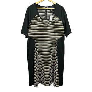 Lane Bryant Women's Black Tan Striped Dress Size 18/20 Back Zip NWT